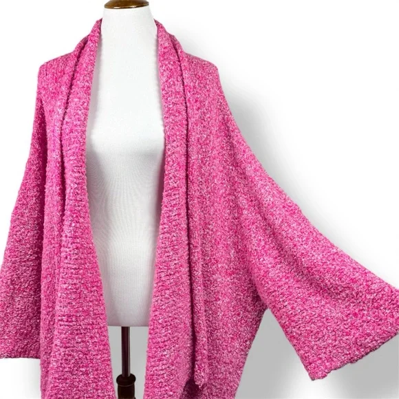 Free People Hot Pink Open Front Oversized Slouchy Cardigan Boucle Sweater M - Picture 9 of 13